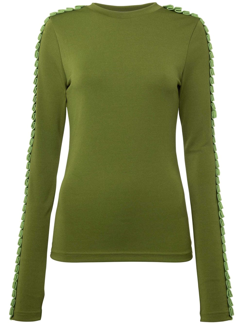 Pleated-trim long-sleeve top<BR/><BR/><BR/>