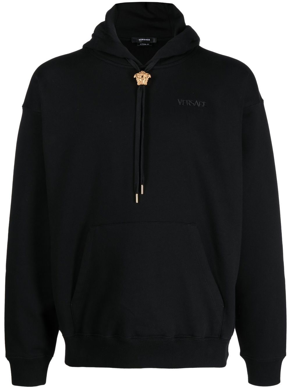 Medusa-drawstring rib-trimmed hoodie