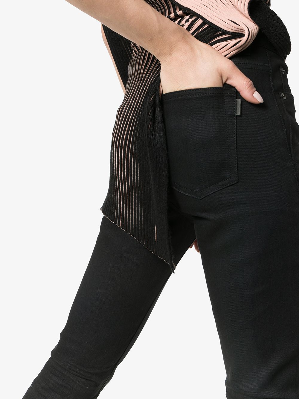 Jeans skinny a vita media in cotone stretch nero