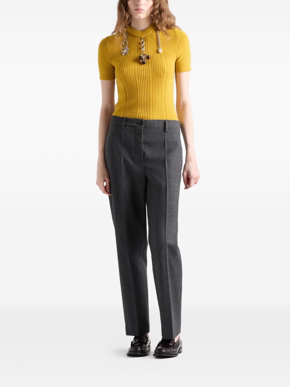 Short-sleeved wool knit sweater with pendants P24V2L17ZE S-OOOF0037 PRADA 