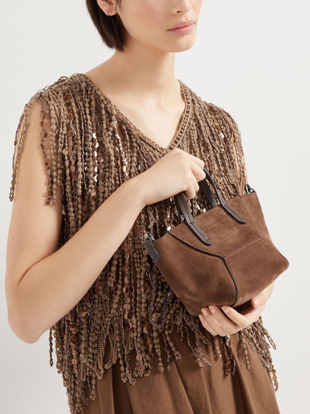 Duo mini suede bag with monili MBDLD2675 C8769 BRUNELLO CUCINELLI 