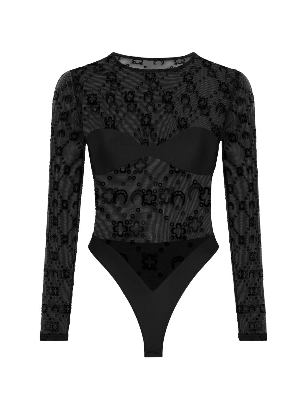 Moonogram mesh flock bodysuit top WTO474A CJER0005BK99 MARINE SERRE 