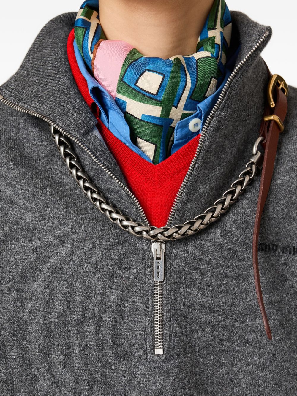 Cashmere and jersey zipper sweater MMR46719RO S OOOF0480 MIU MIU 
