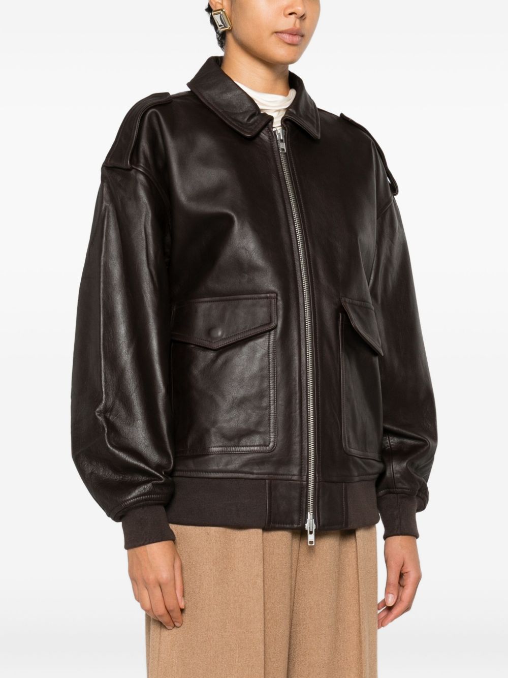 Viper Leather Jacket JAFS18397200 BROWN THE FRANKIE SHOP 