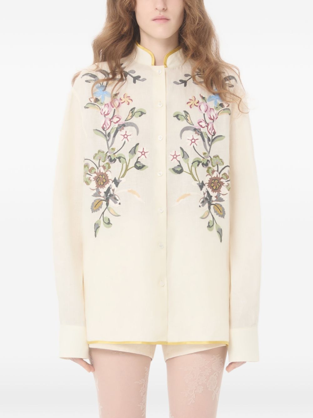 Embroidered Linen Shirt 8B3AB8269M4 AM0 VALENTINO GARAVANI 