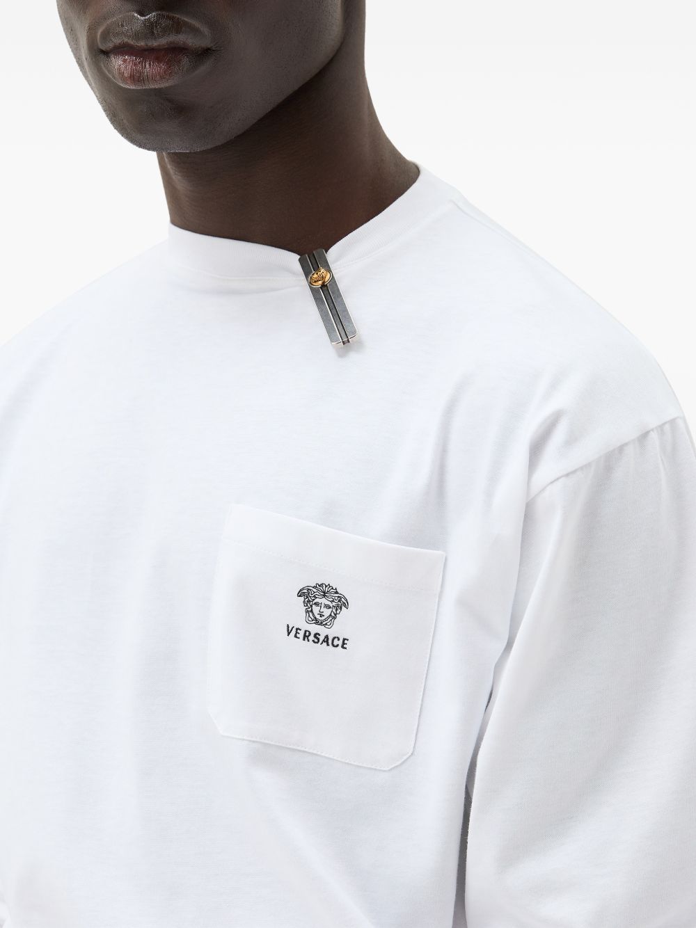 Embroidered Cotton-Jersey T-Shirt 1024573 1A179151W000 VERSACE 