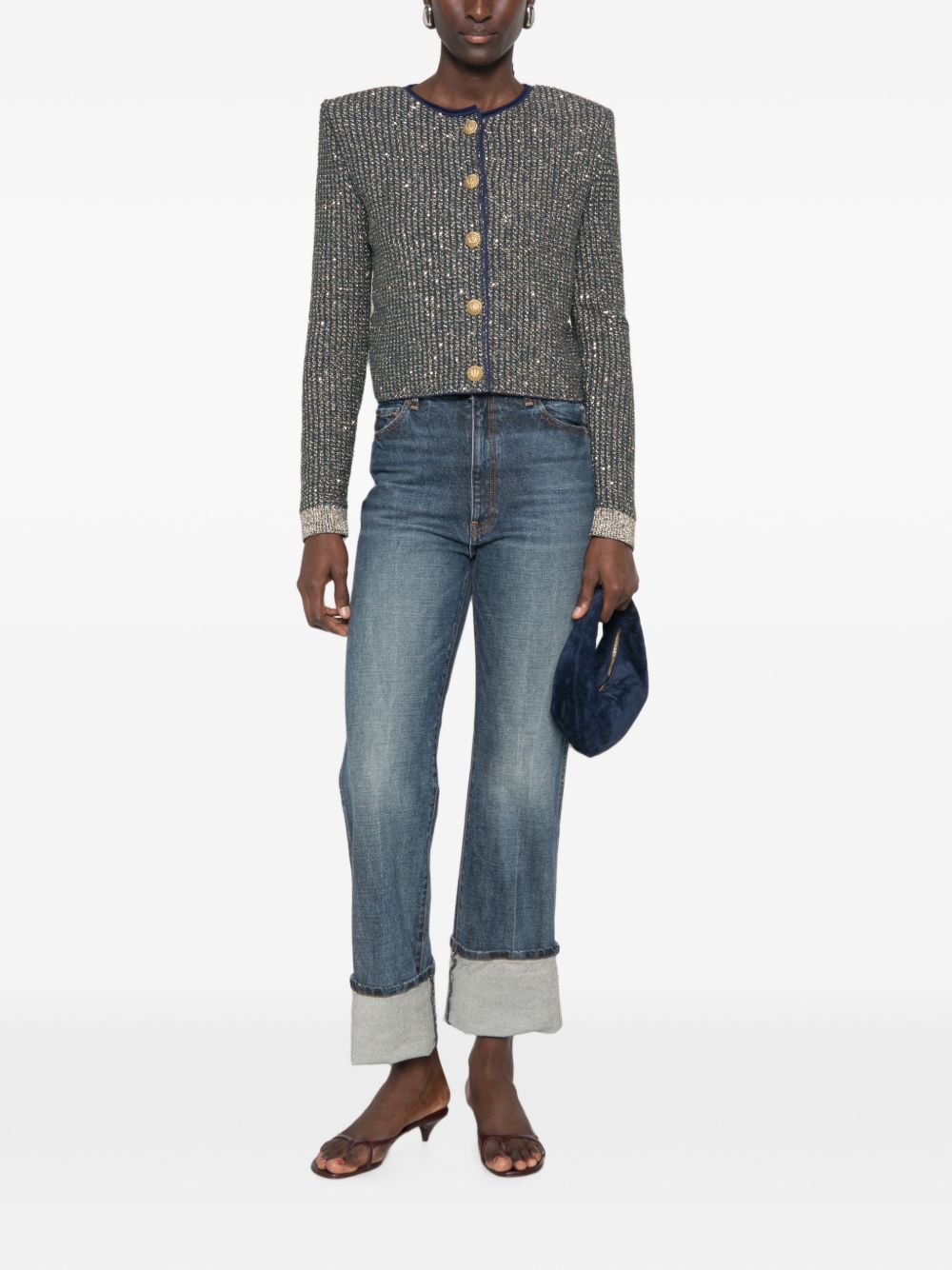 glittered tweed cardigan HF1KL918KK13 SQH BALMAIN 