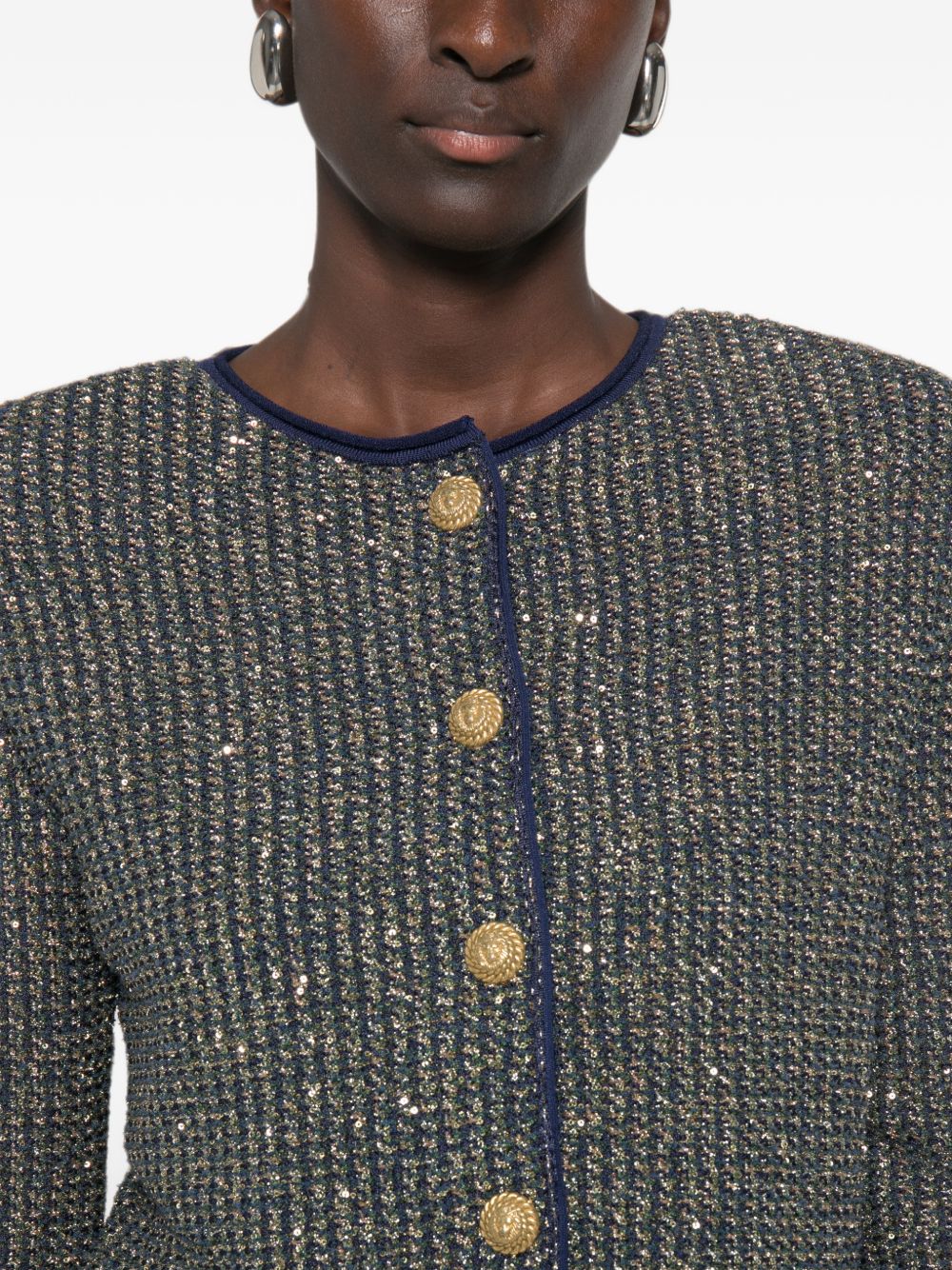glittered tweed cardigan HF1KL918KK13 SQH BALMAIN 