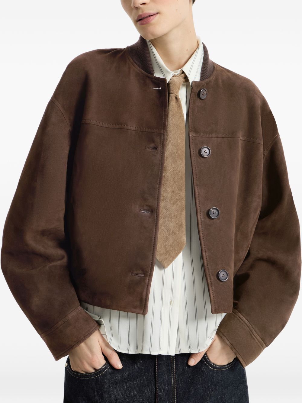 couture suede outerwear jacket with Monili MPCAI7554 C9885 BRUNELLO CUCINELLI 