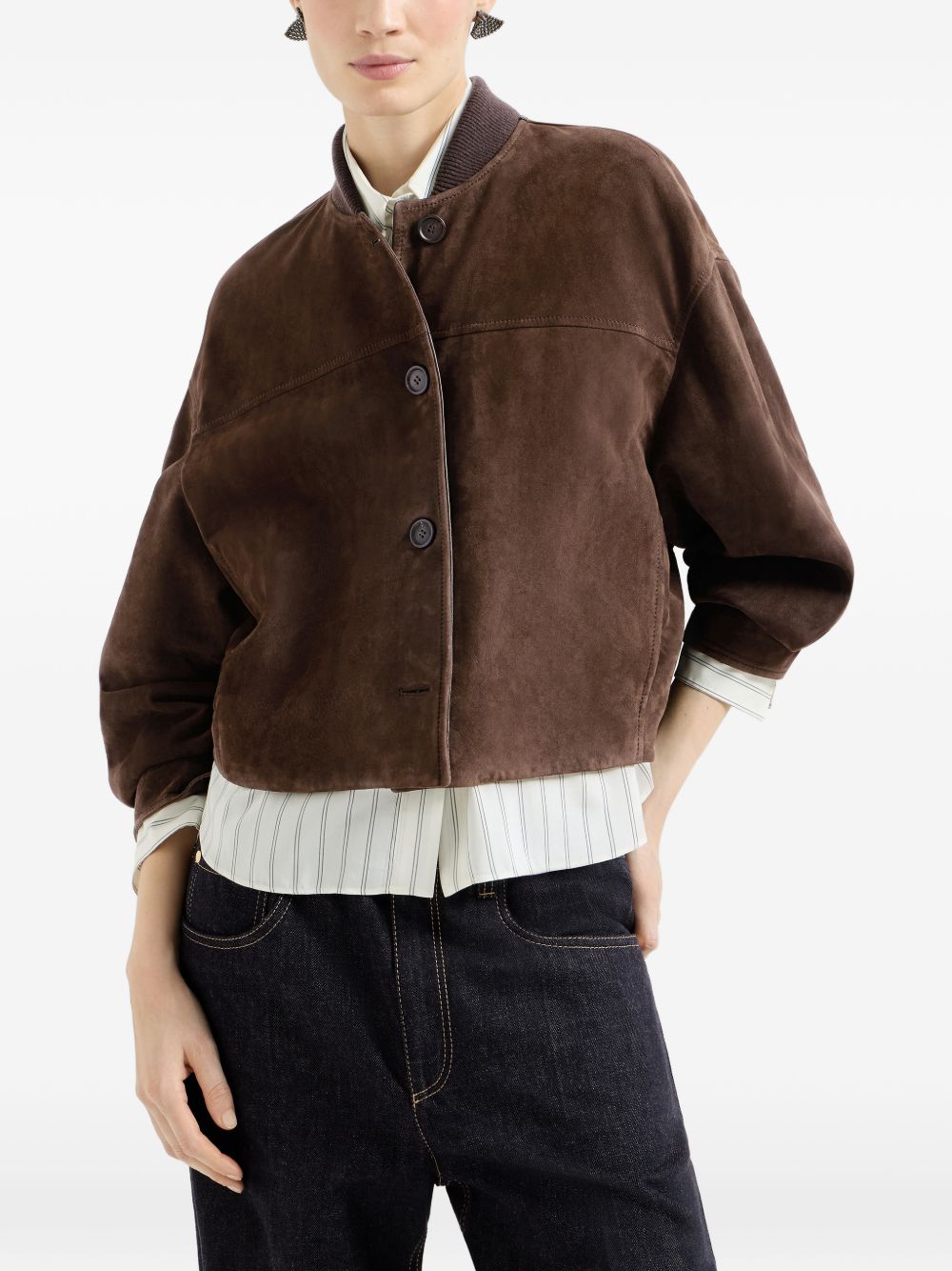 couture suede outerwear jacket with Monili MPCAI7554 C9885 BRUNELLO CUCINELLI 