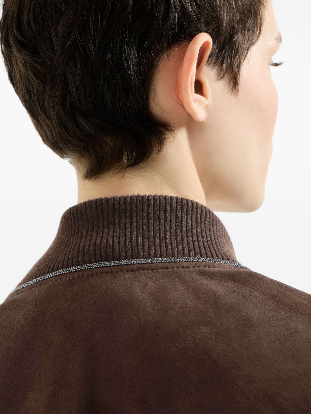 couture suede outerwear jacket with Monili MPCAI7554 C9885 BRUNELLO CUCINELLI 