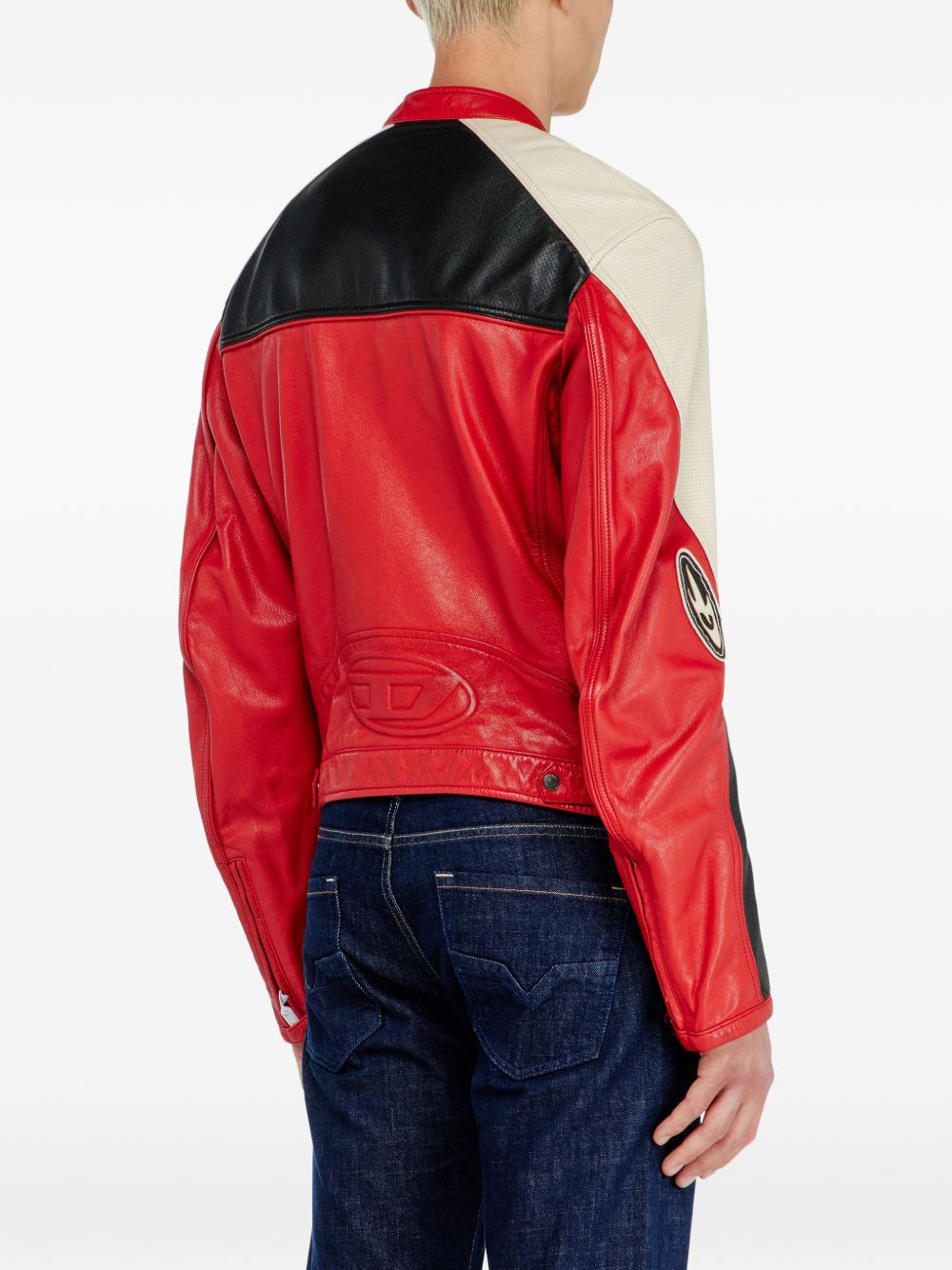 Biker jacket in colour-block perforated leather A22977 0HNBM42A DIESEL 