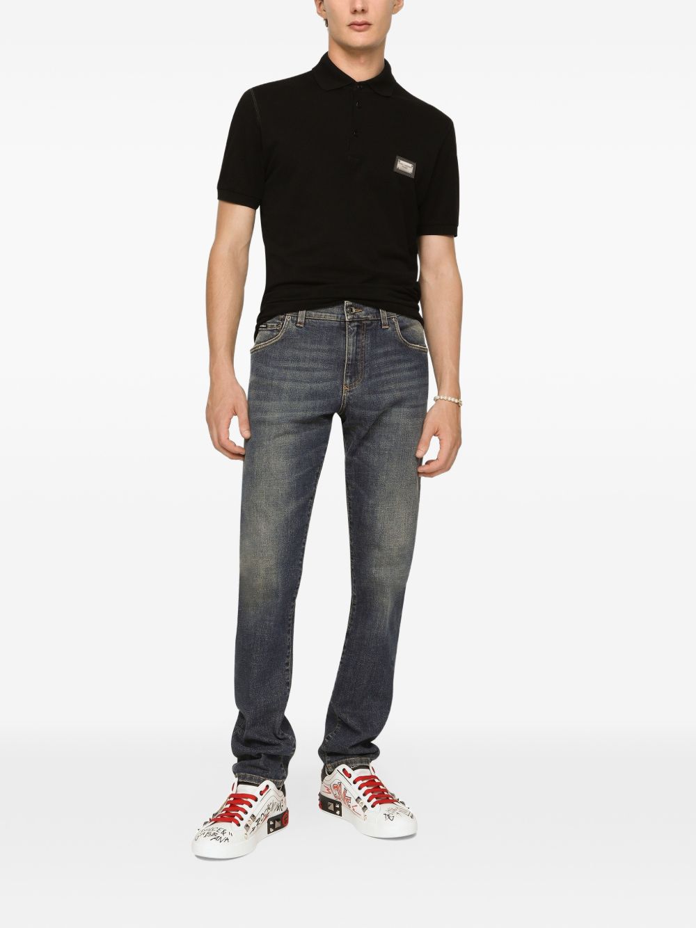 Cotton piquet polo shirt with logo plaque G8PL4T G7P1DN0000 DOLCE & GABBANA 