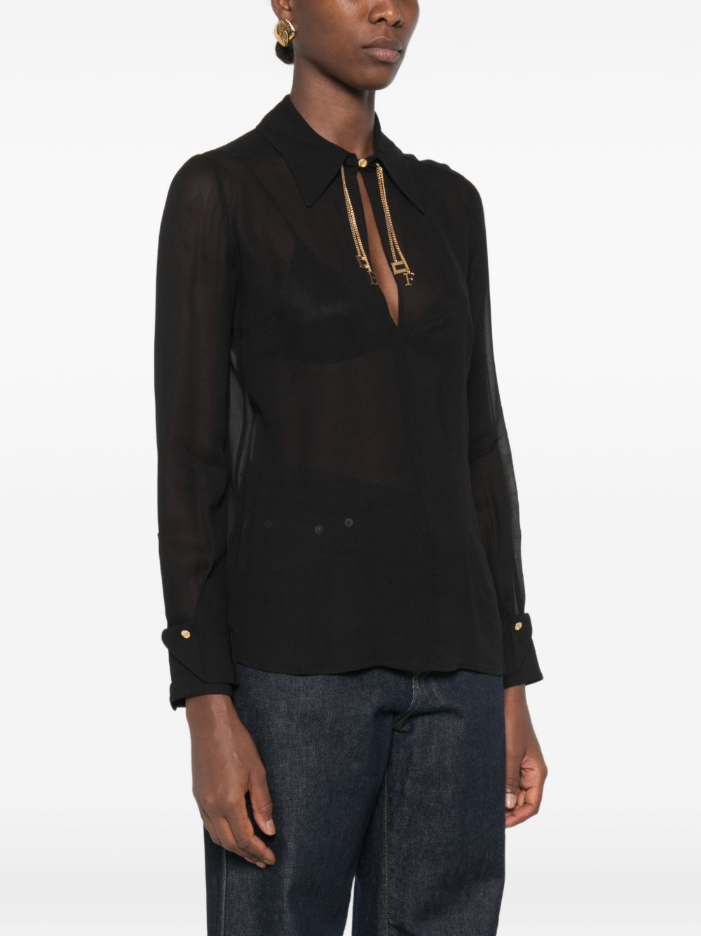 Georgette shirt with jewel logos CA19466E2 110 ELISABETTA FRANCHI 