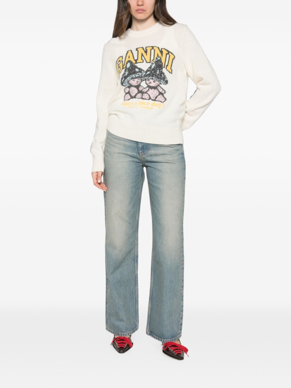 Bear Printed Crewneck Jumper A1150051 135 GANNI 
