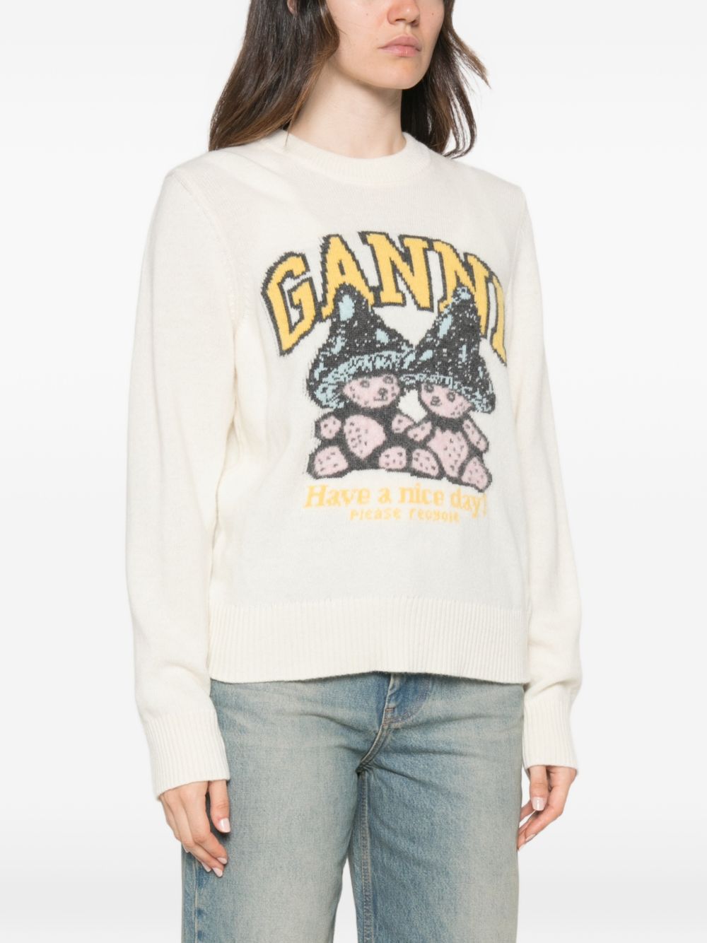 Bear Printed Crewneck Jumper A1150051 135 GANNI 