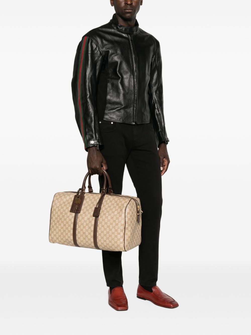 Leather biker jacket with Web 874158 XNBDW1060 GUCCI 