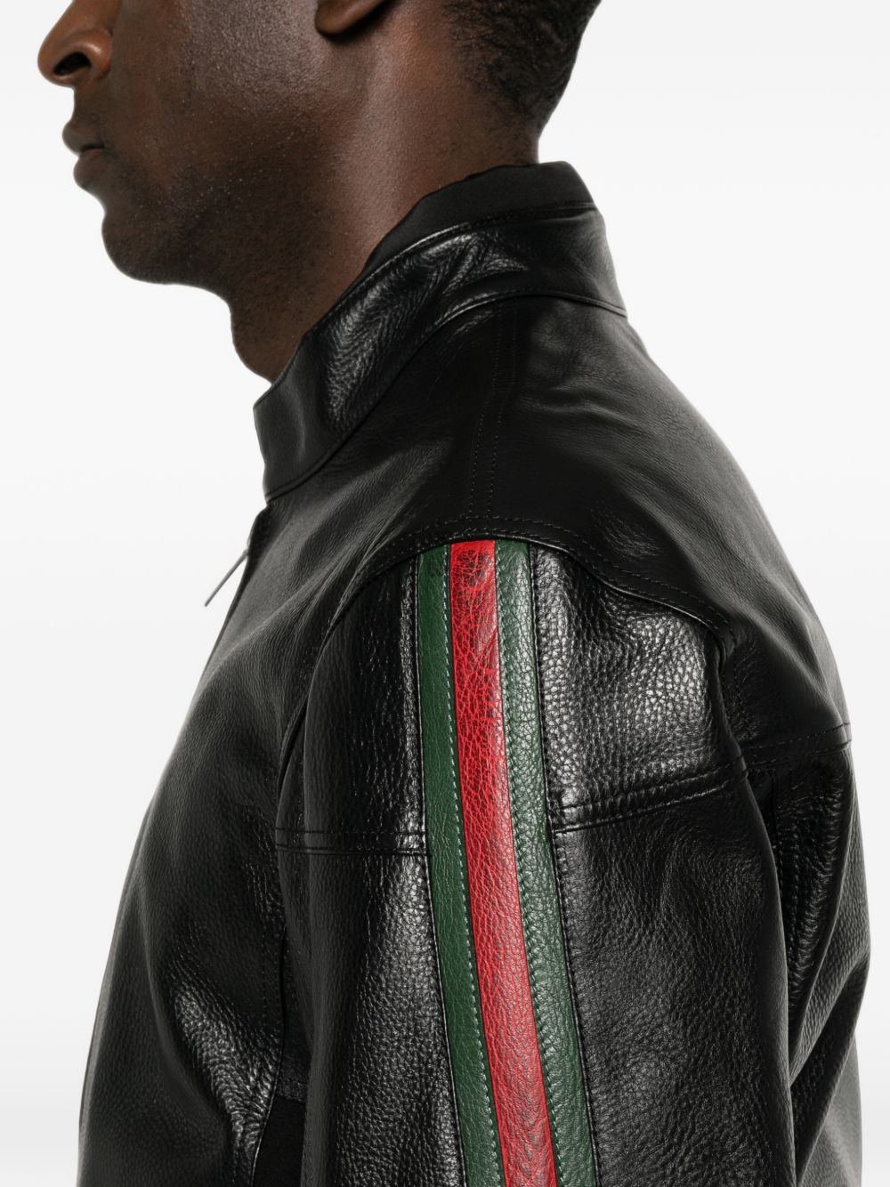 Leather biker jacket with Web 874158 XNBDW1060 GUCCI 