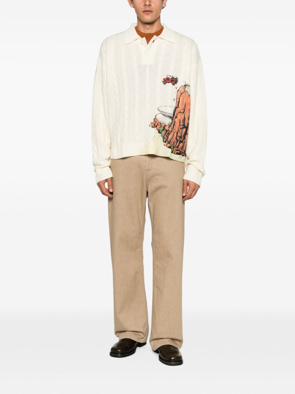Cable-knit graphic-print shirt HEFW26SW01073 0075 HOUSE OF ERRORS 