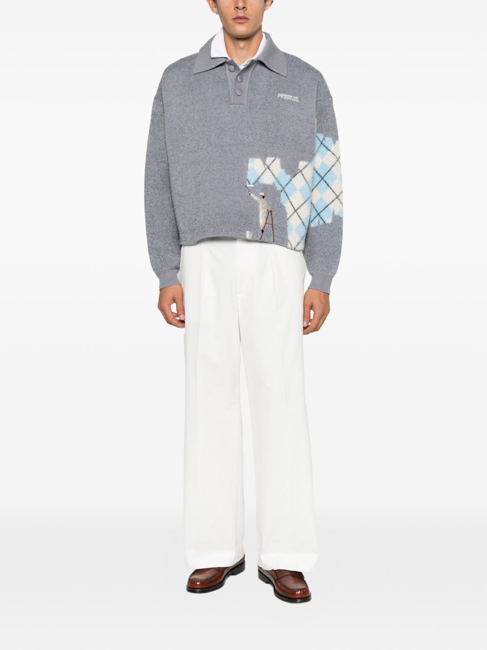 Graphic-intarsia polo polo shirt HEFW26SW02708 8474 HOUSE OF ERRORS 