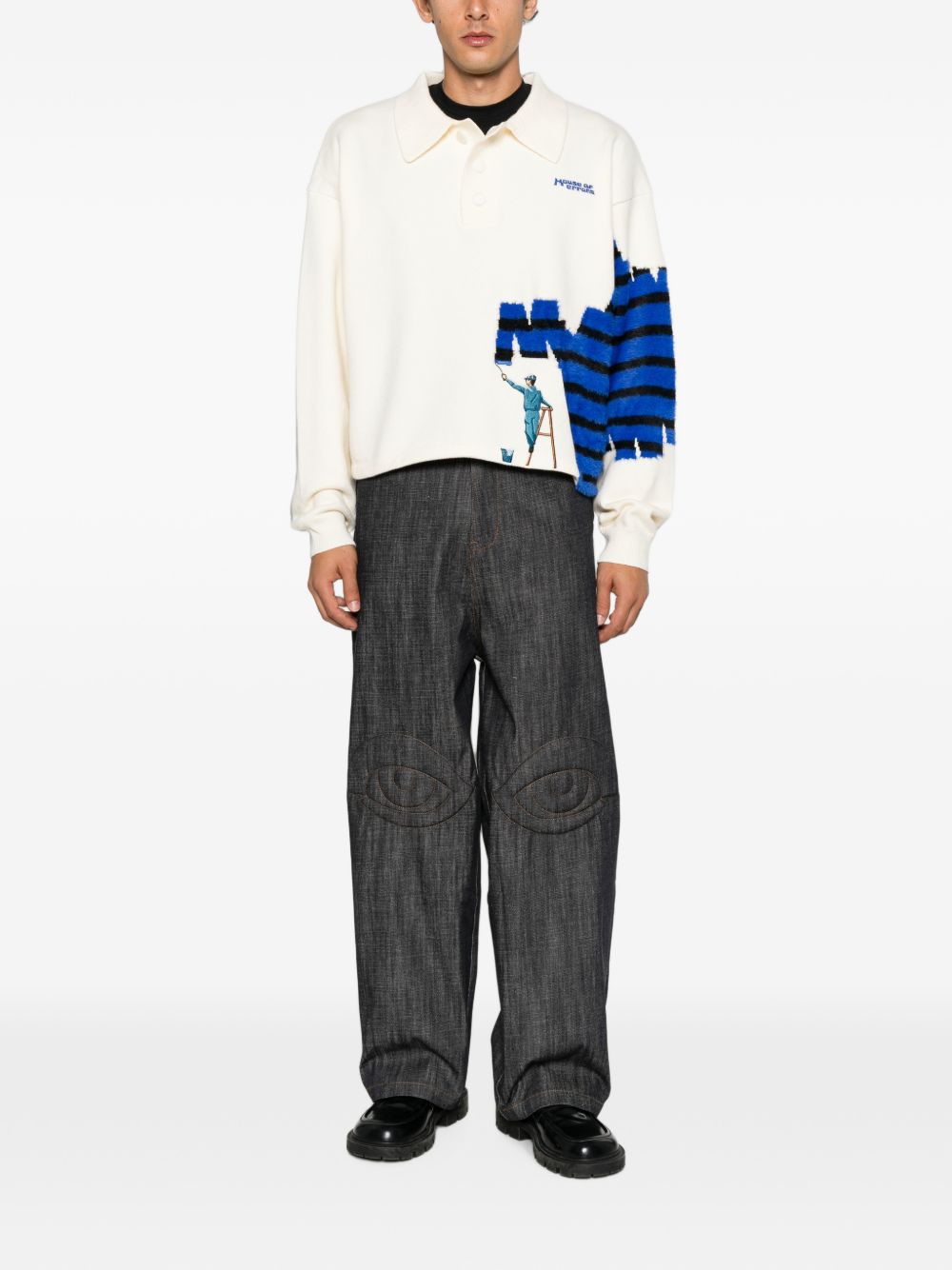 Graphic-intarsia polo shirt HEFW26SW02708 8475 HOUSE OF ERRORS 