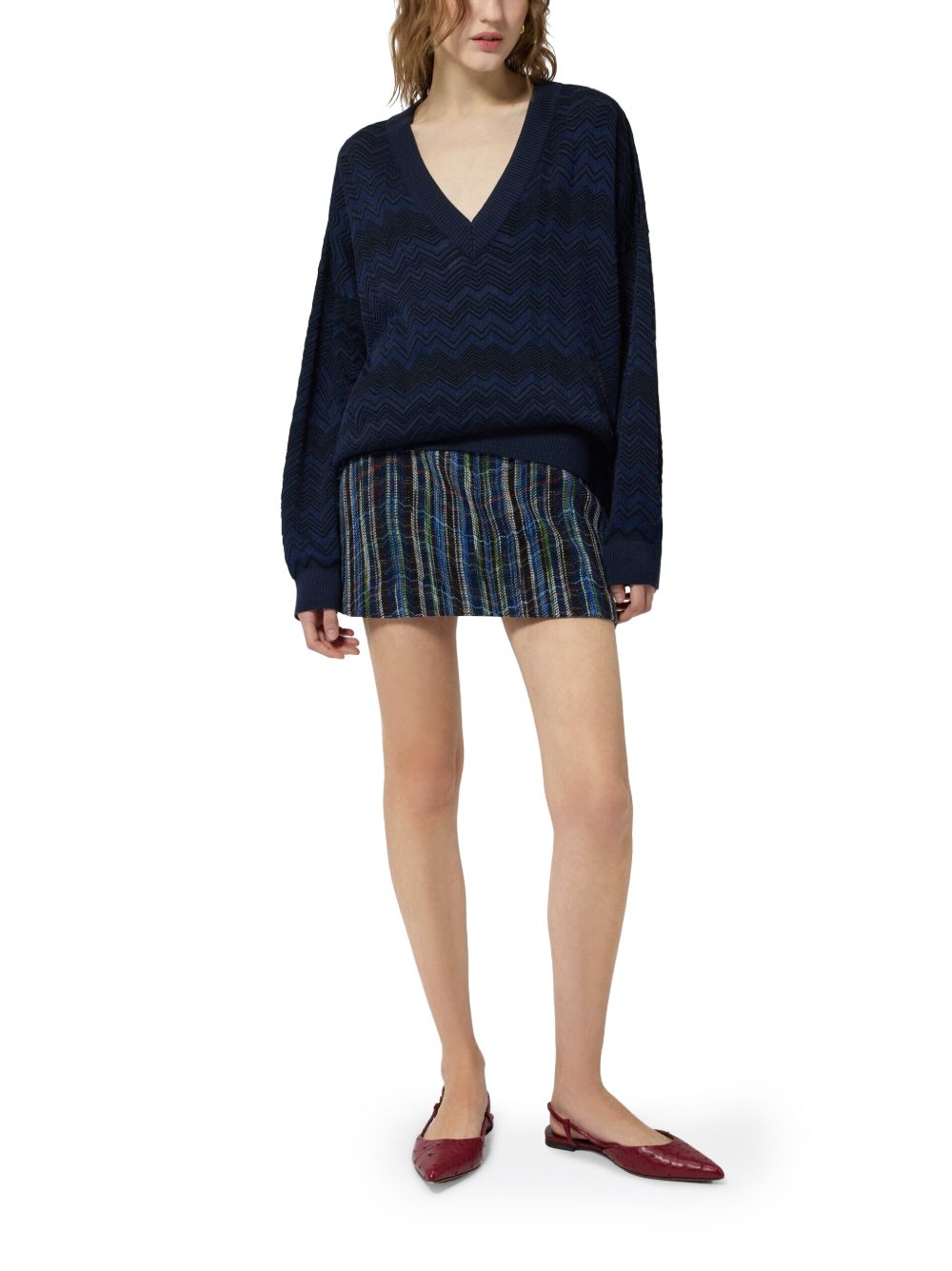 zig zag viscose and wool V-neck sweater DC26WN01 BK01JZS72R9 MISSONI 