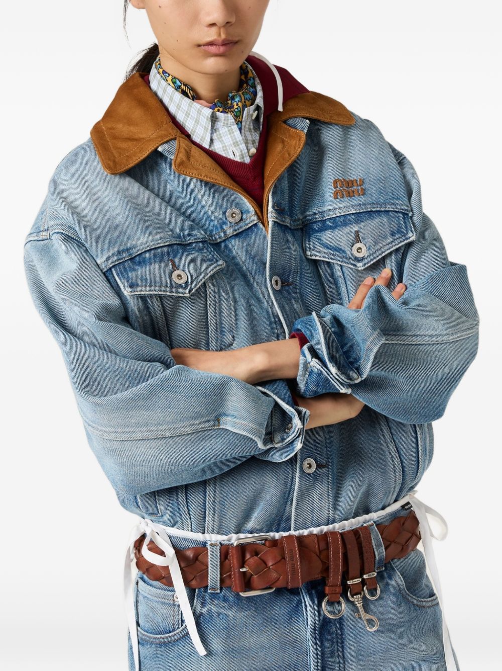 Denim and suede blouson jacket GWB313196Y S-OOOF0013 MIU MIU 