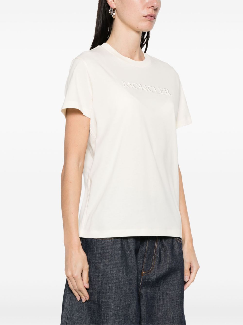 Embroidered Tonal Logo Cotton T-Shirt L20938C00021 89AUO037 MONCLER 