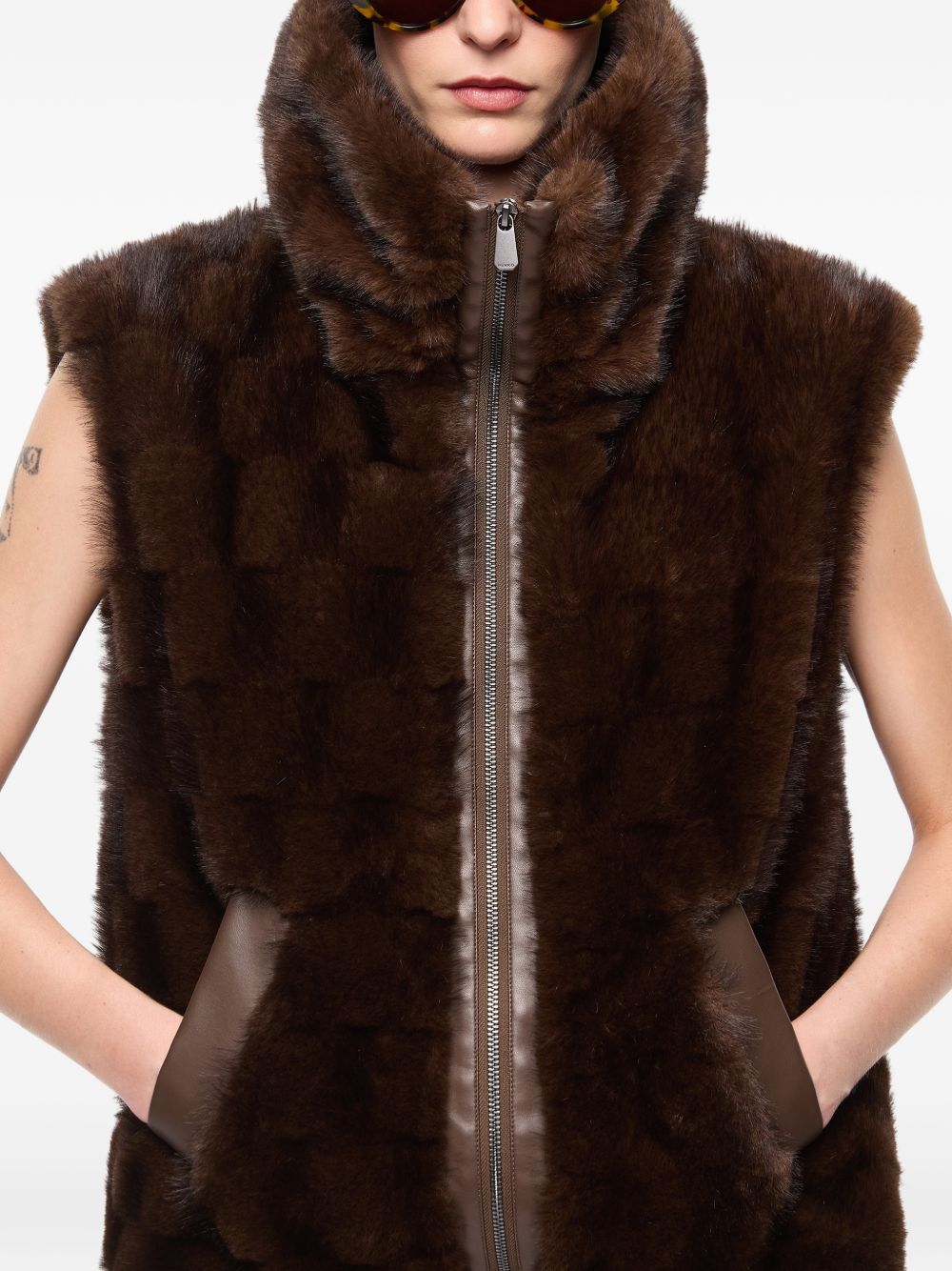 Fur-effect vest with zip 106939 A3C5M11 PINKO 