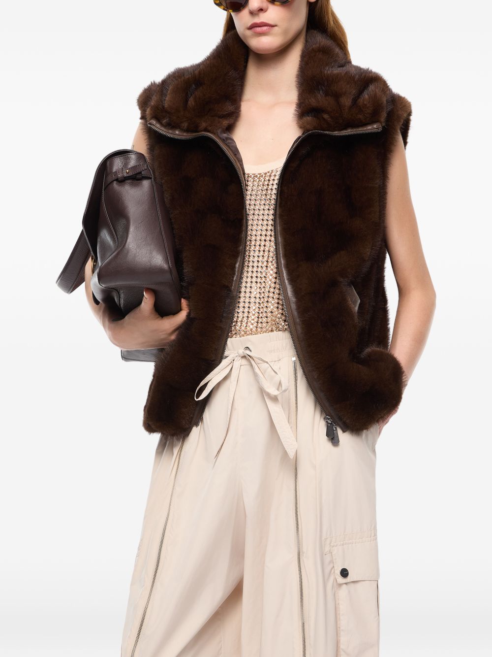 Fur-effect vest with zip 106939 A3C5M11 PINKO 