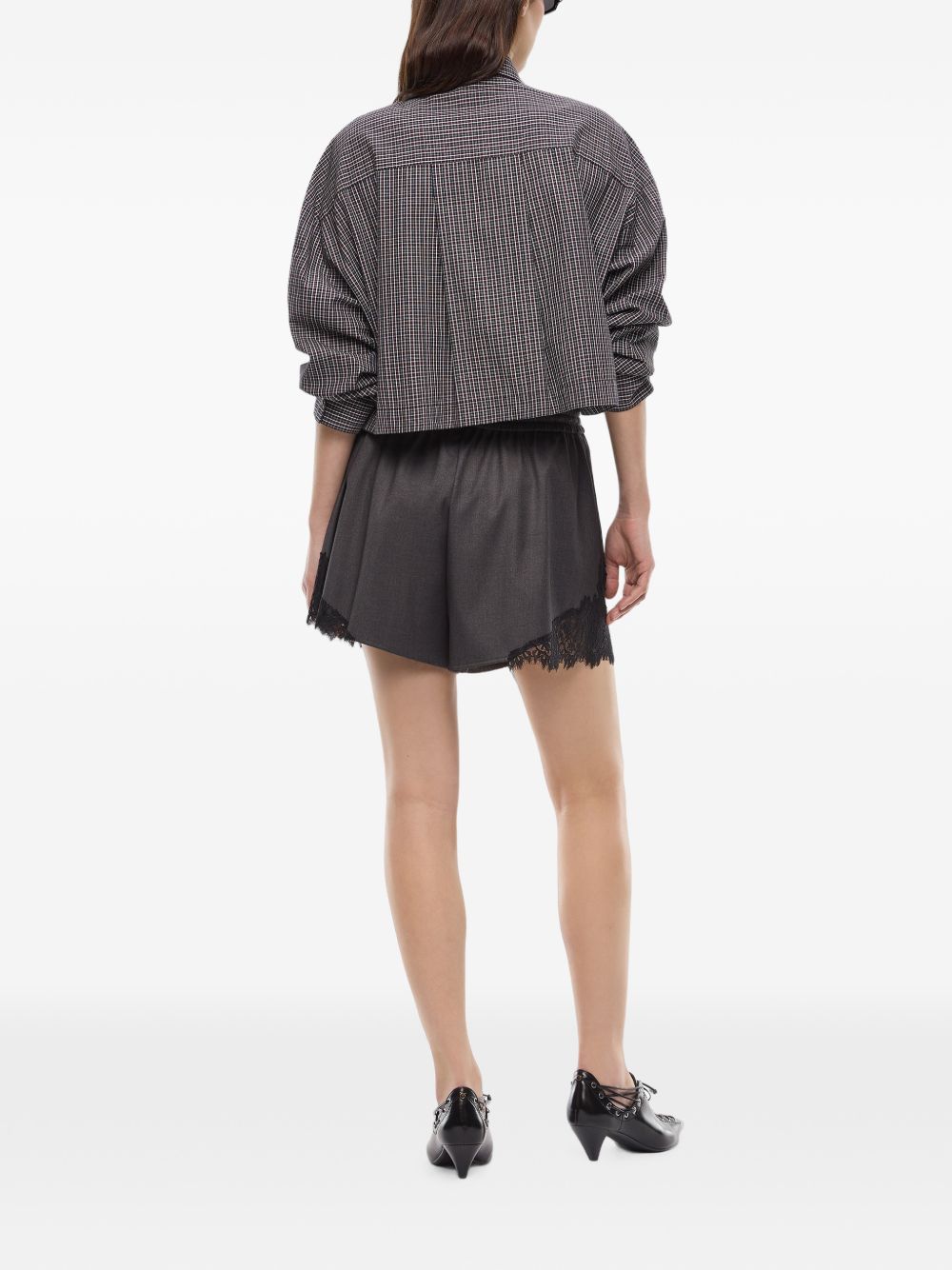 Cropped checked shirt with tie 107453 A3FQZF6 PINKO 