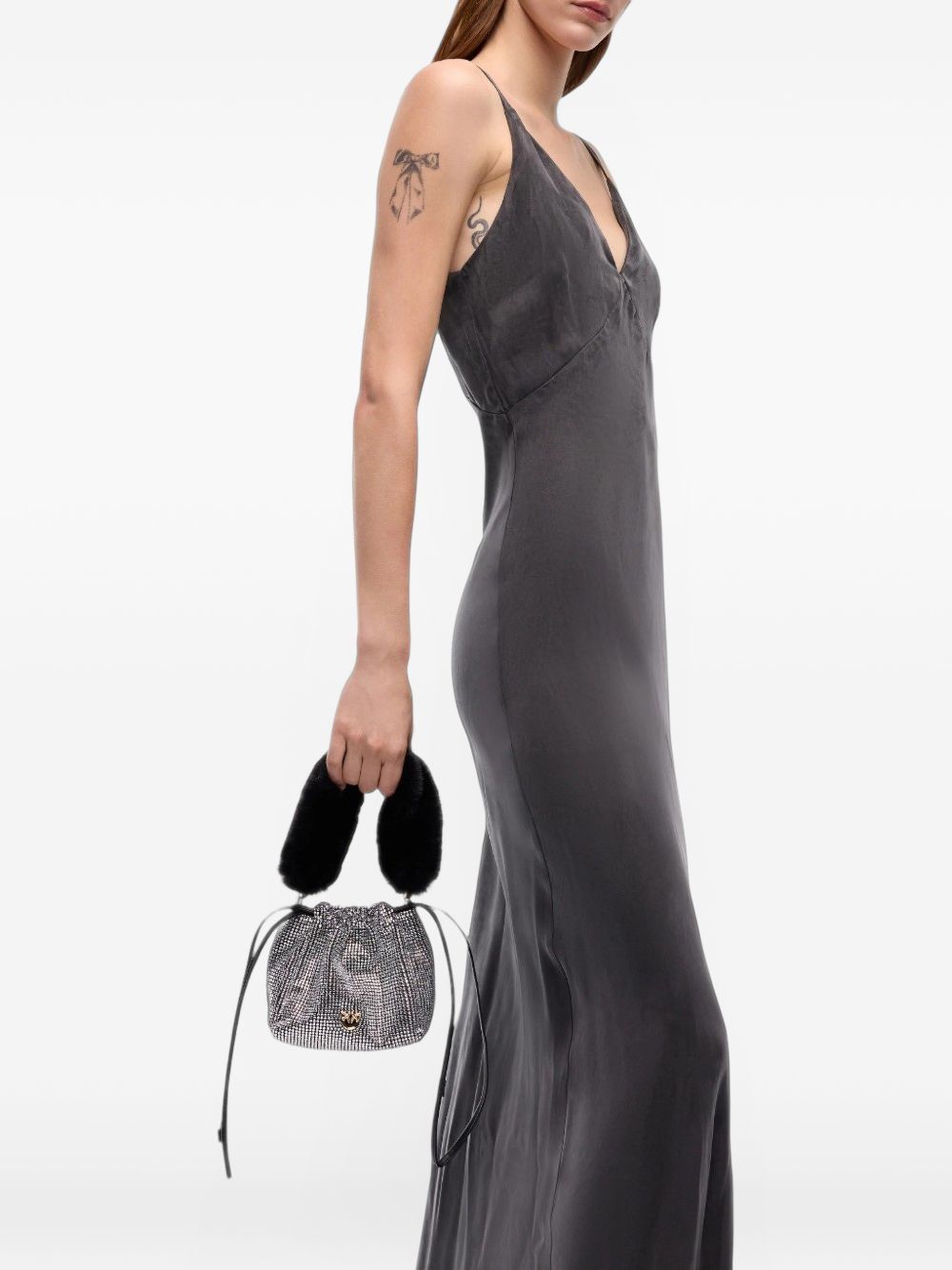 Fully rhinestoned shoulder bucket bag 107635 A3M9Z99Y PINKO 