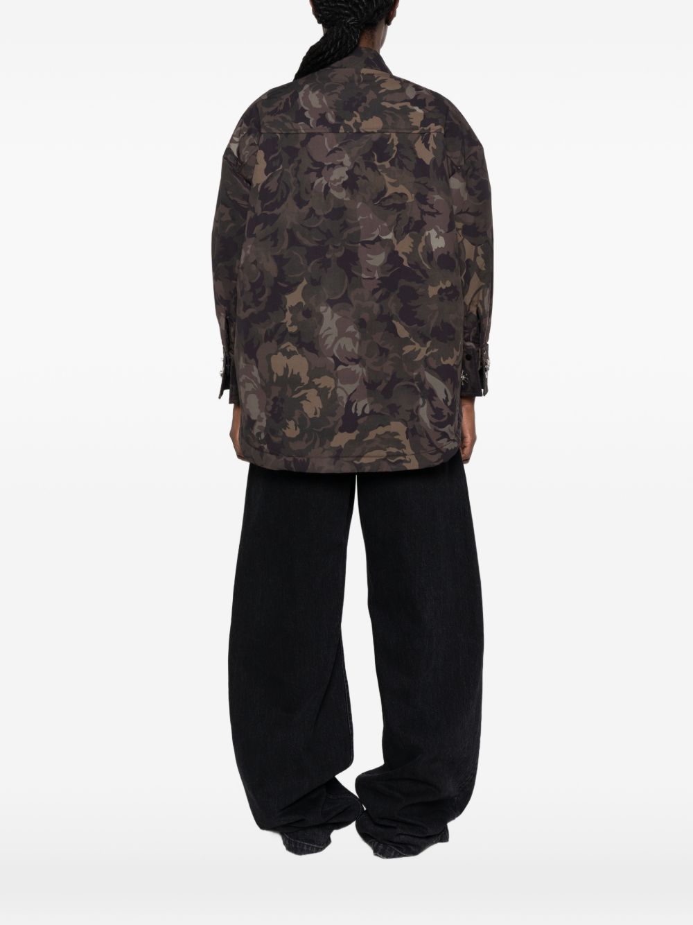 Overshirt in technical canvas with floral camouflage print 107916 A3LYSD3 PINKO 