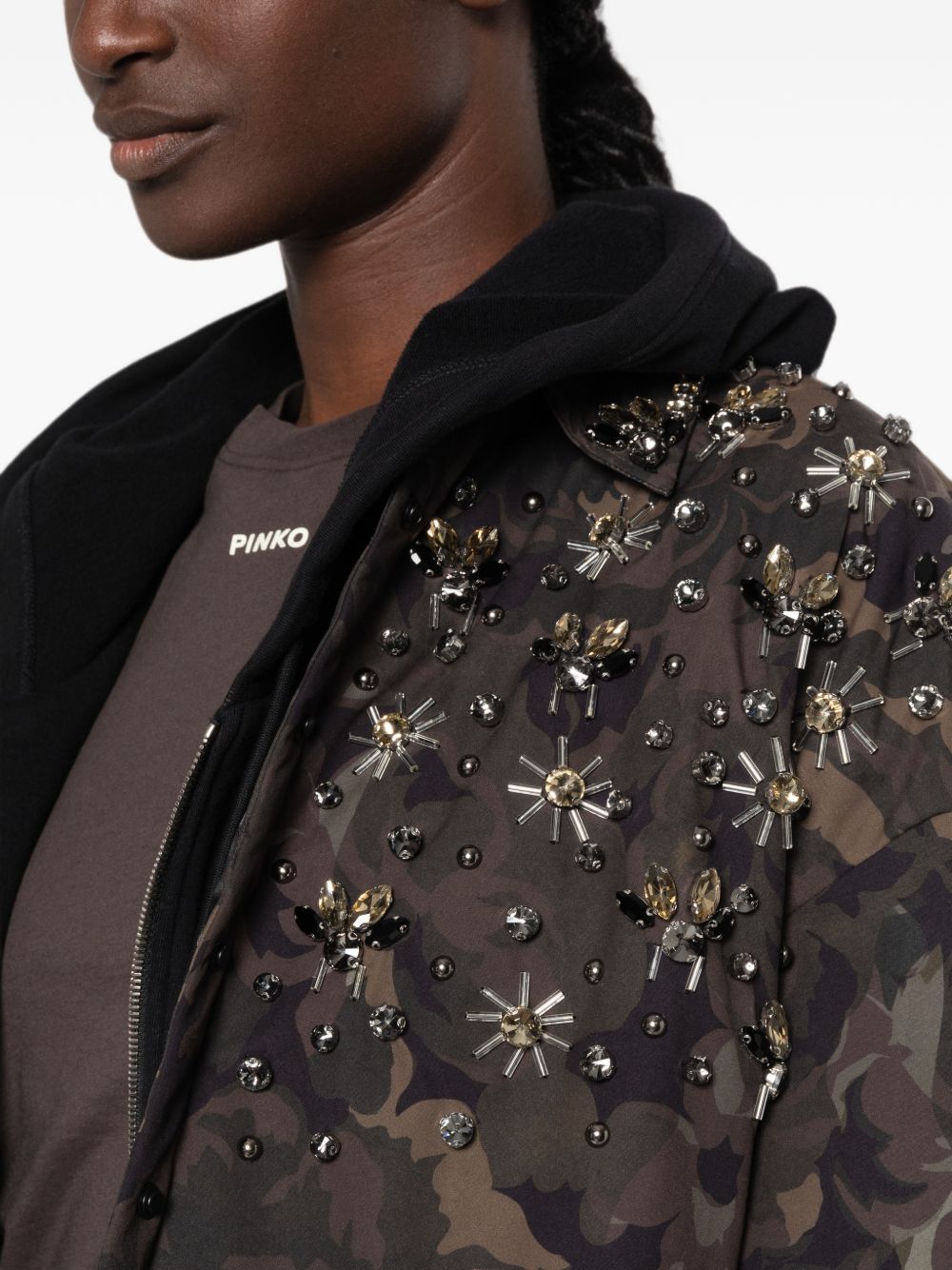 Overshirt in technical canvas with floral camouflage print 107916 A3LYSD3 PINKO 