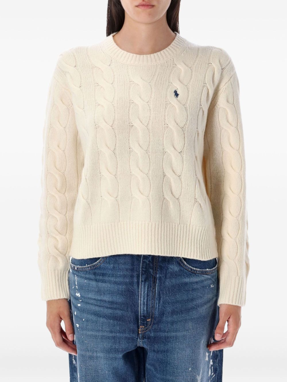 embroidered-logo cable-knit sweater 211A91216002 AUTHENTIC CREAM POLO RALPH LAUREN 