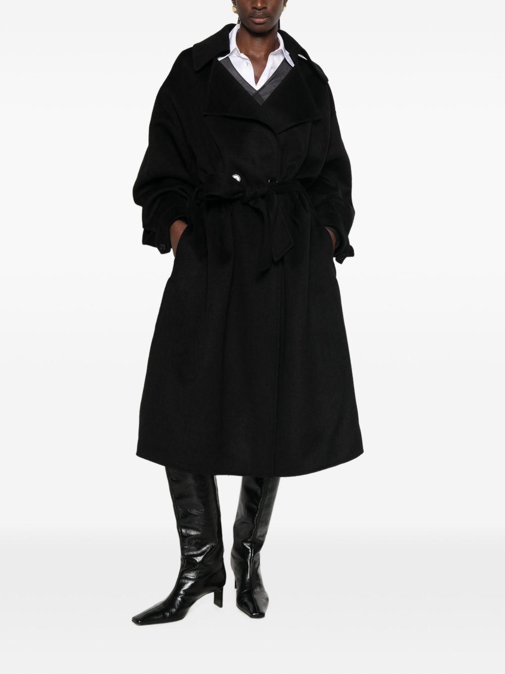 belted double-breasted coat COFS22682100 BLACK THE FRANKIE SHOP 
