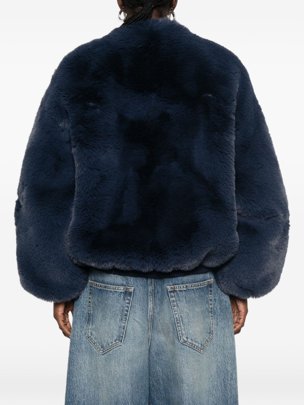 SENNA faux fur collarless jacket JAFS22739304 NAVY THE FRANKIE SHOP 