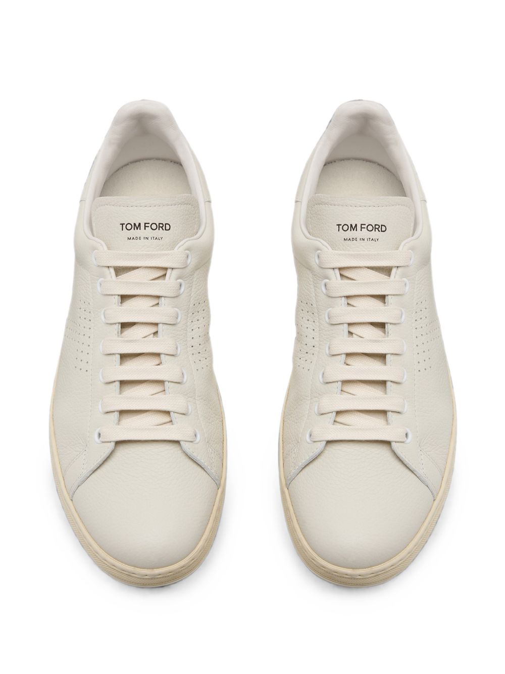 Perforated-logo leather sneakers<BR/> J1507 LCL045LGWH TOM FORD 