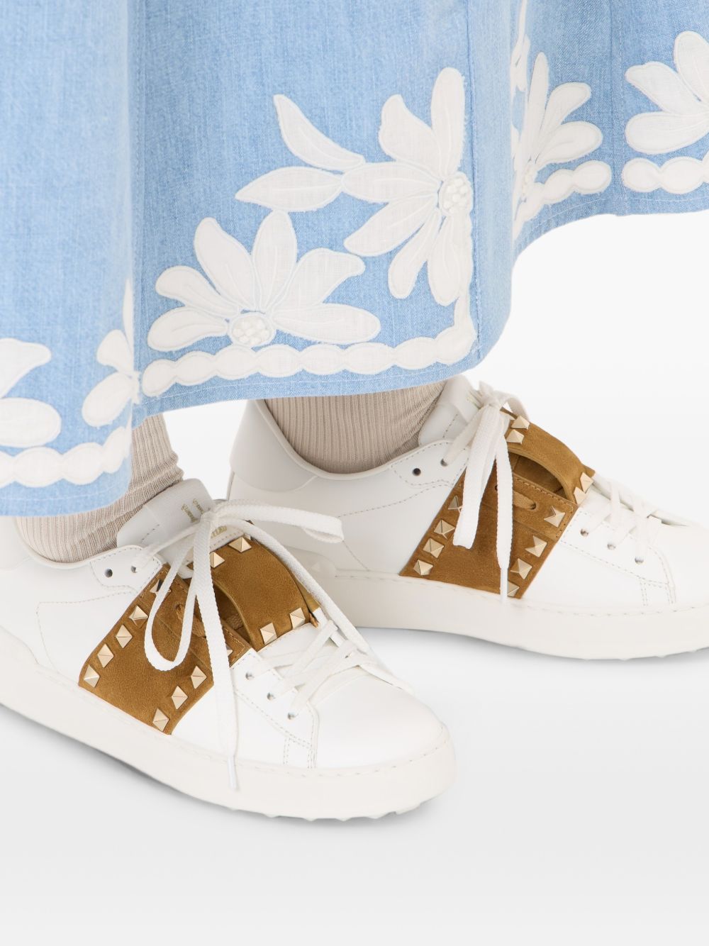 Rockstud Untitled Sneaker in Calfskin with Split Leather Band 9W2S0A01ZBV 3DZ VALENTINO GARAVANI 