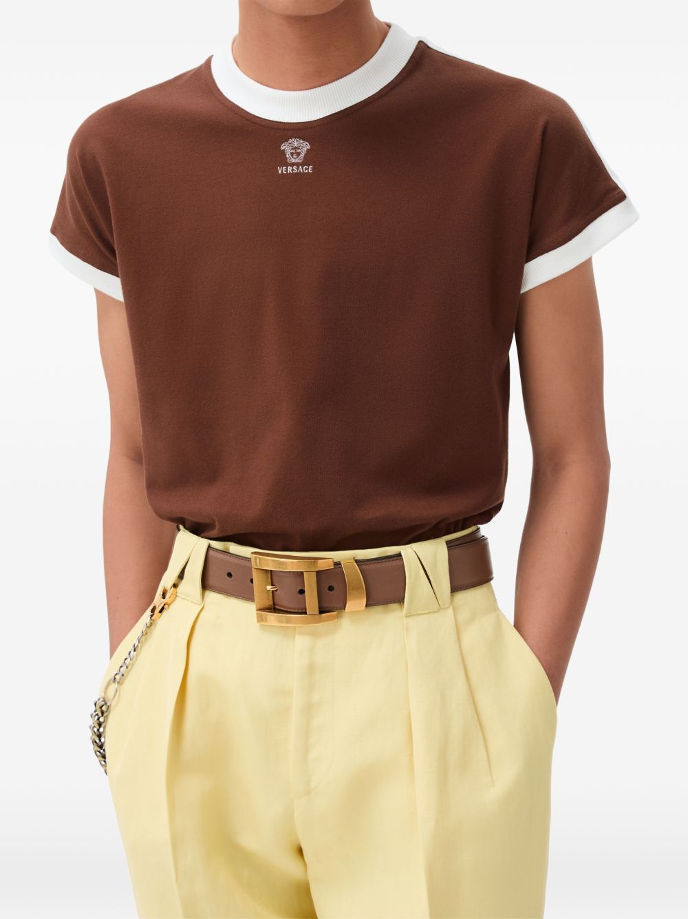 embroidered-logo stretch cotton-jersey slim T-shirt 1024824 1A186392NB50 VERSACE 