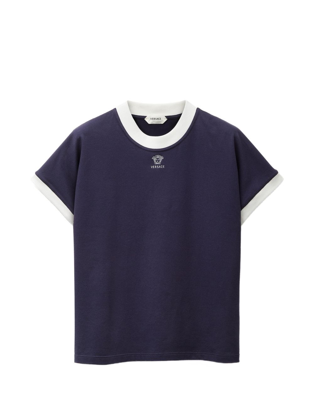 embroidered-logo stretch cotton-jersey slim T-shirt 1024824 1A186392U4M0 VERSACE 