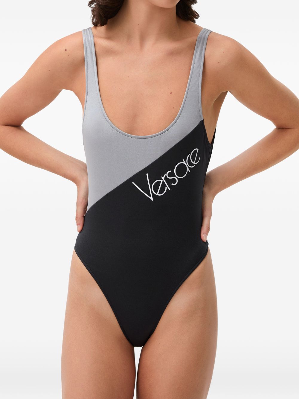 One-piece swimsuit with embroidered logo 1025960 1A186532B0D0 VERSACE 
