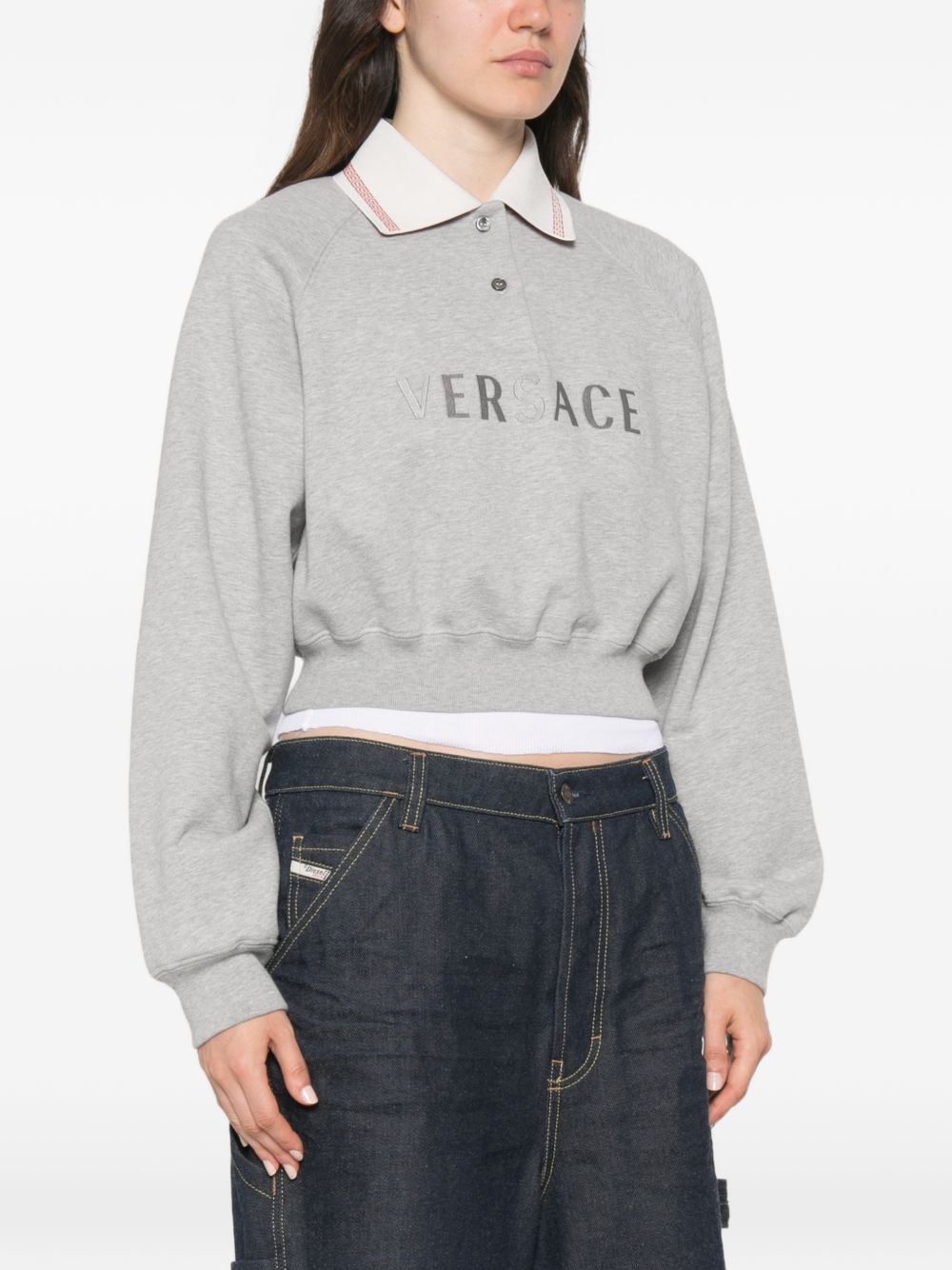 Embroidered-logo cotton-jersey sweatshirt 1026000 1A187142EQ80 VERSACE 