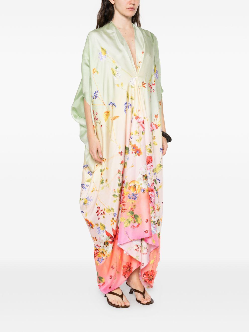 Silk Kaftan with Miami Flowers Print WQT182 OZR32D0509 ROBERTO CAVALLI 