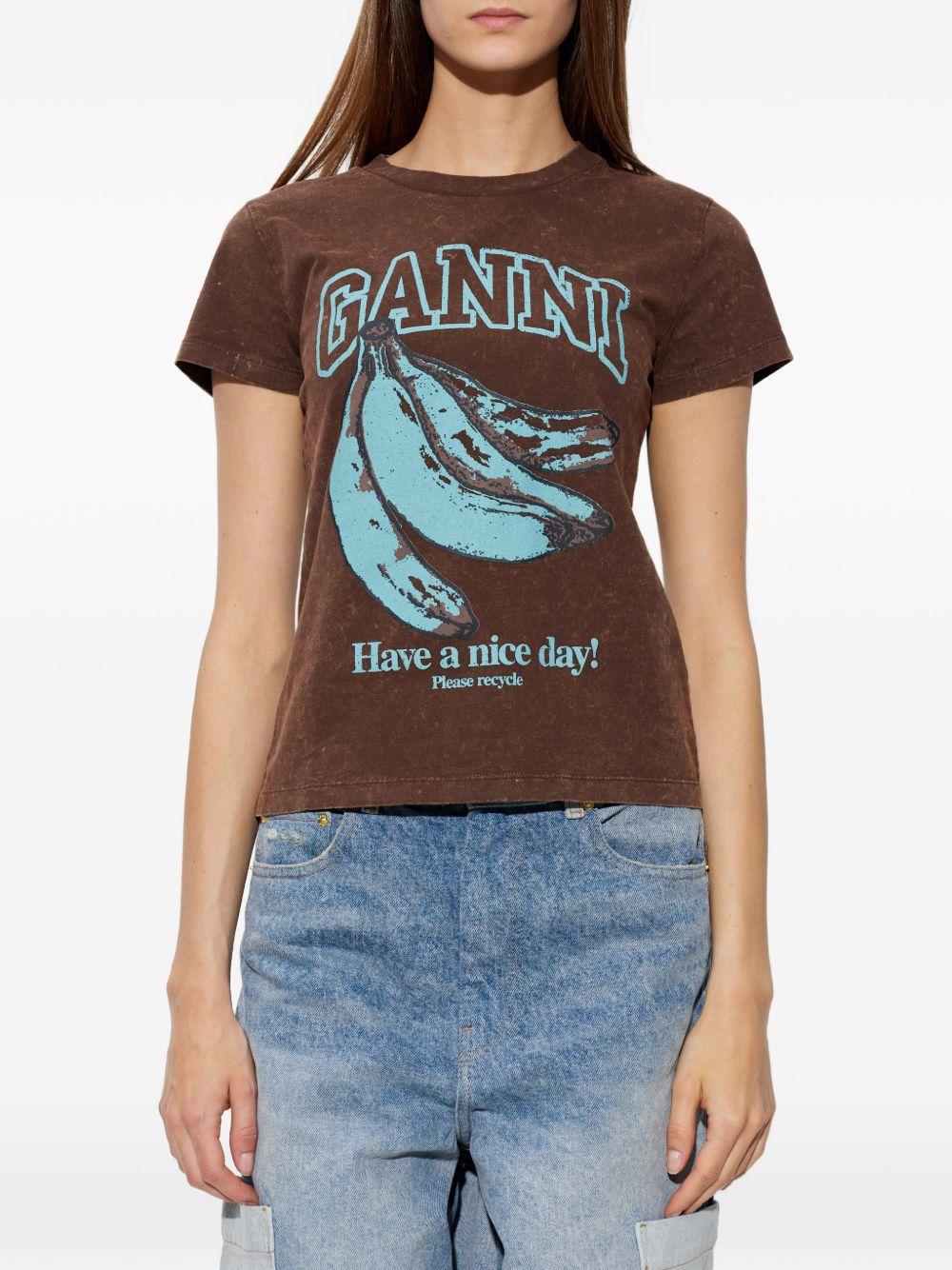 Banana print t-shirt with Have a nice day! slogan A1050204 979 GANNI 