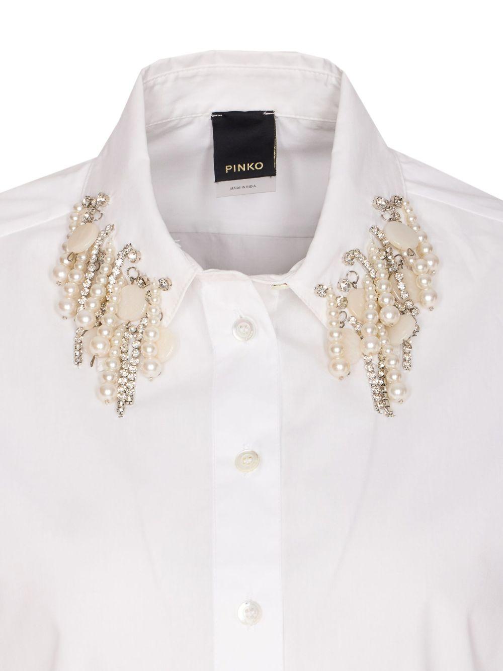 Cropped shirt with bejewelled appliqués 105620 A2EUZ04 PINKO 