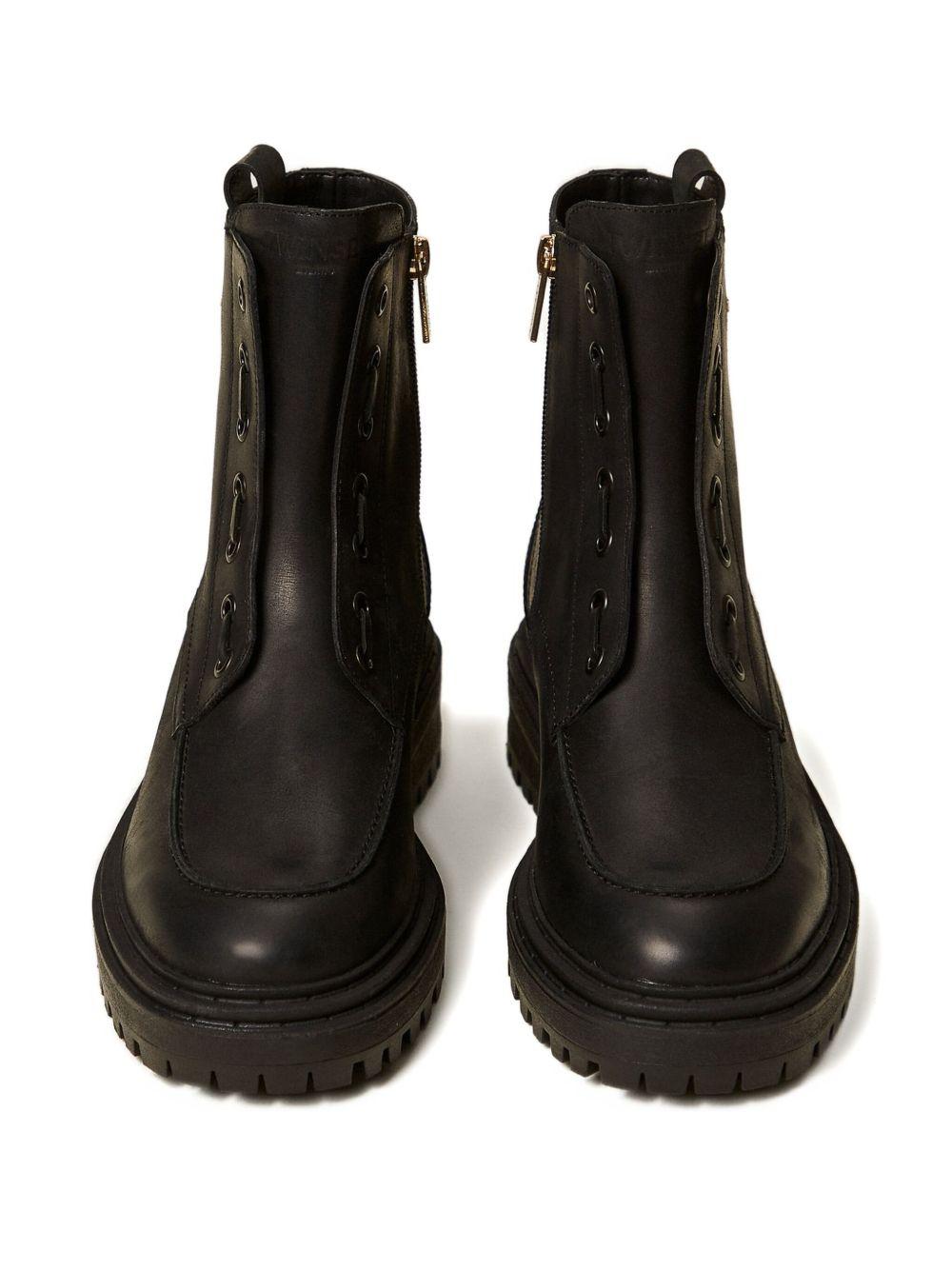 Leather chunky boots with logo 252TCP184 00006 TWINSET 
