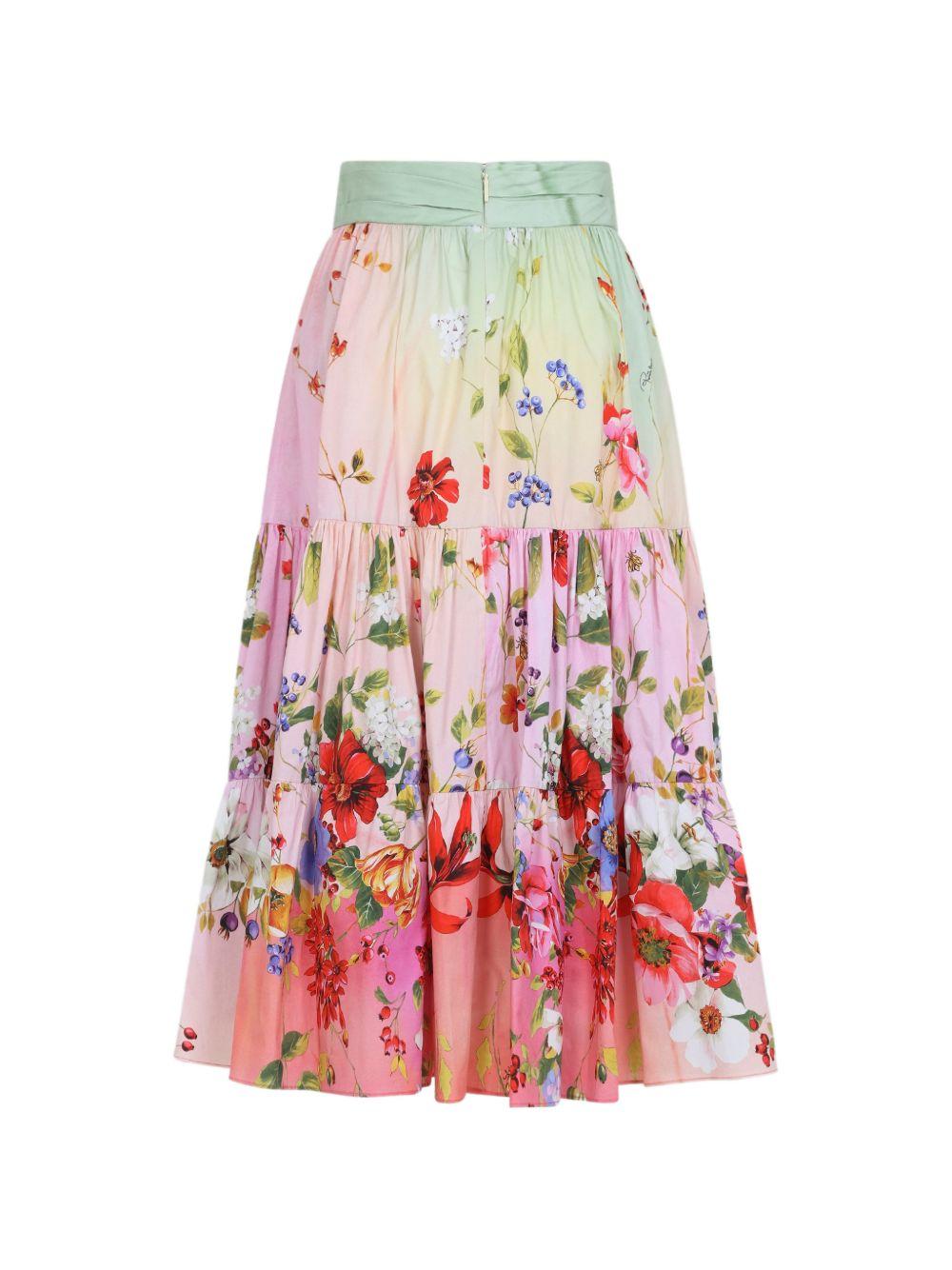 Midi Skirt with Miami Flowers Print WQT303 3AR32D0509 ROBERTO CAVALLI 