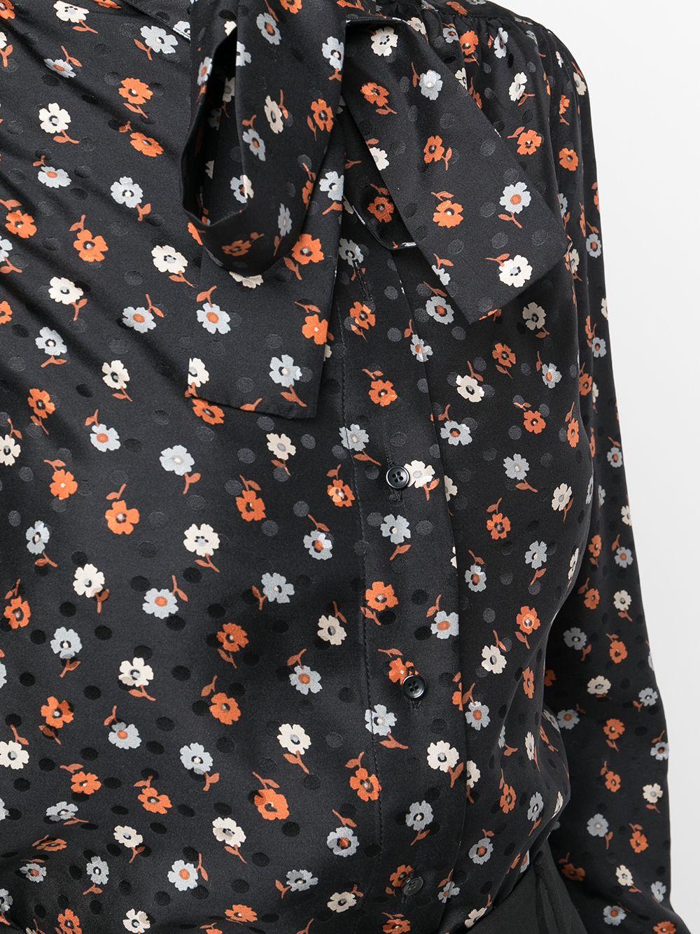 Black/orange/white cotton floral-print long-sleeve blouse 660889Y5D17 1084 SAINT LAURENT 