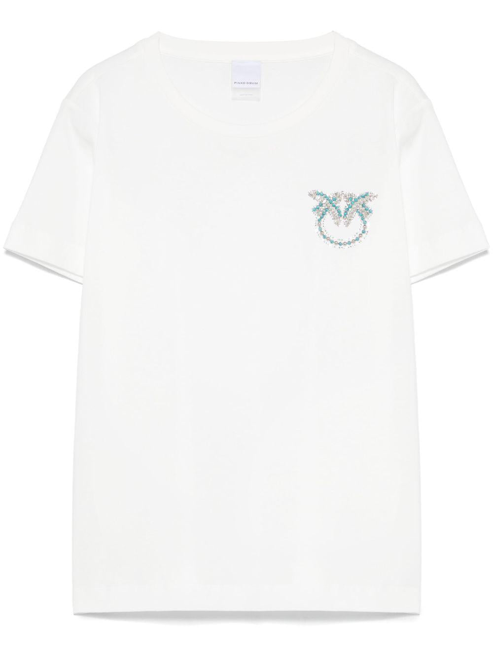 Short-sleeved T-shirt with bejewelled Love Birds embroidery 103320 A2G7Z05 PINKO 